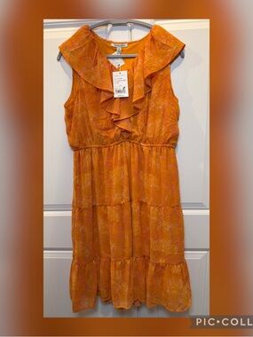 Marissa Olivia Orange Ruffle Tiered Dress NWT Medium Tropical Print